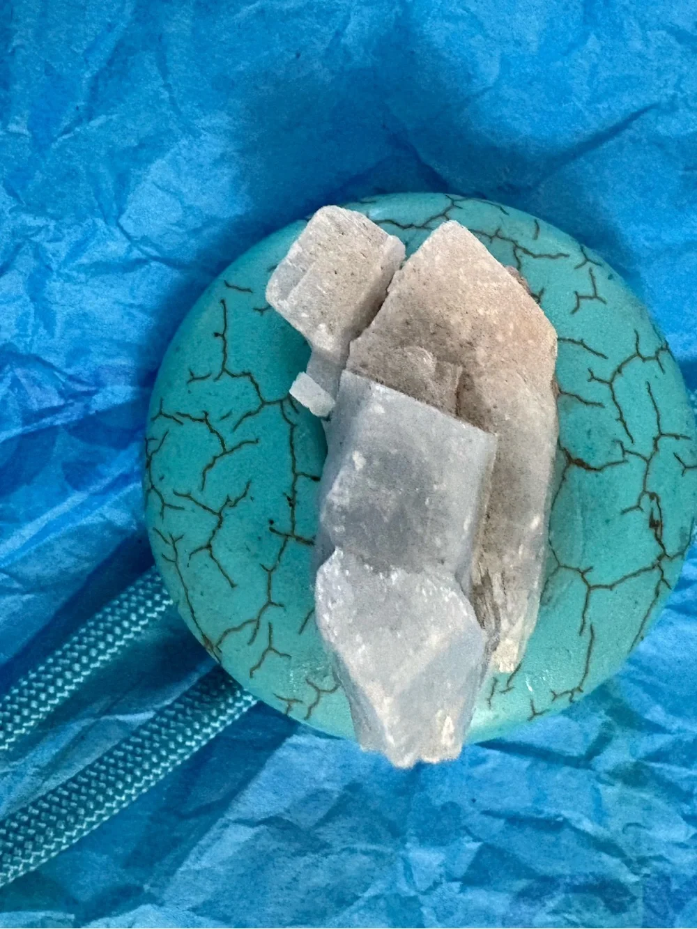 Turquoise Crackle Stone Pendant with Clear Quartz Accent Bolo Tie